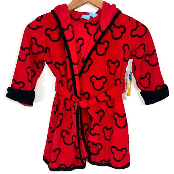 NWT Disney Junior Mickey Mouse Red Hooded Ears Toddler Kids Robe Size 3T - Picture 2 of 12